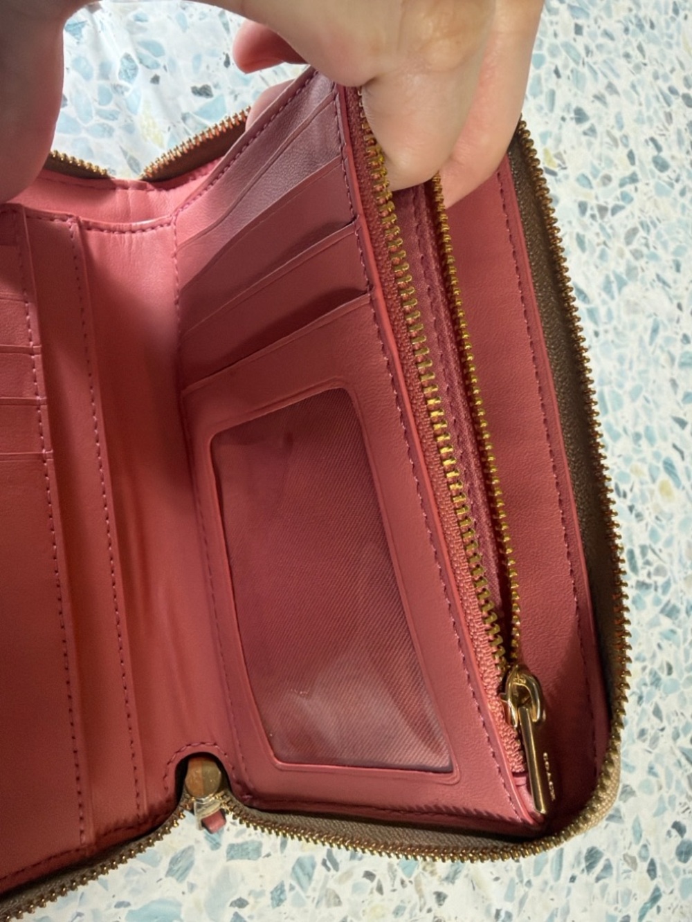 Coach Zip Around Wallet Stripe Signature Canvas Pink Beige Leather - Picture 7 of 7